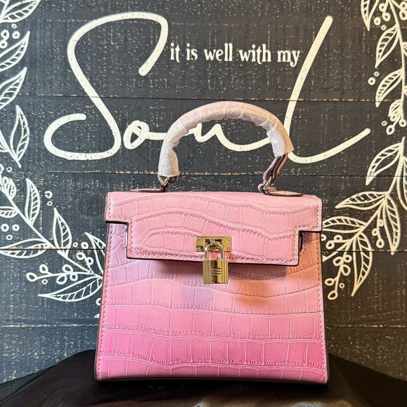 Pink Ombre Vegan Crocodile-Embossed Mini Tote - Picture 1 of 12